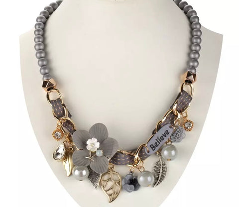 Grey and gold Believe Necklace