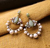 Green and White Statement Earrings