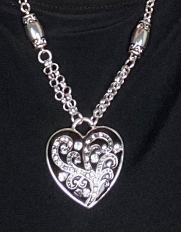 Black Heart Necklace with Silver Scrolling
