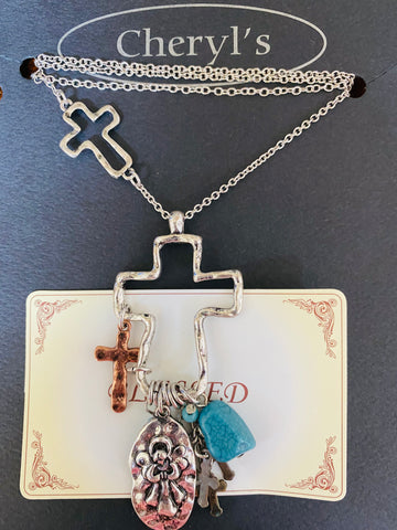 Open Cross Necklace w/ Turquoise