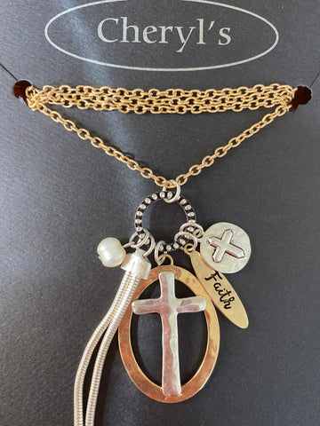 Faith Oval silver and gold cross  Necklace