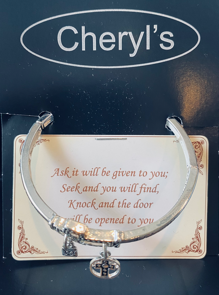 Ask, Seek, Knock stretch silver bracelet