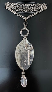 Believe Key Necklace w/ crystal drop and black stone