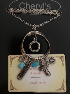 Be Still and Know that I am GOD, silver and turquoise Necklace