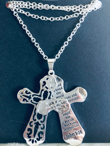 Silver Long "John 3:16" Cross Necklace
