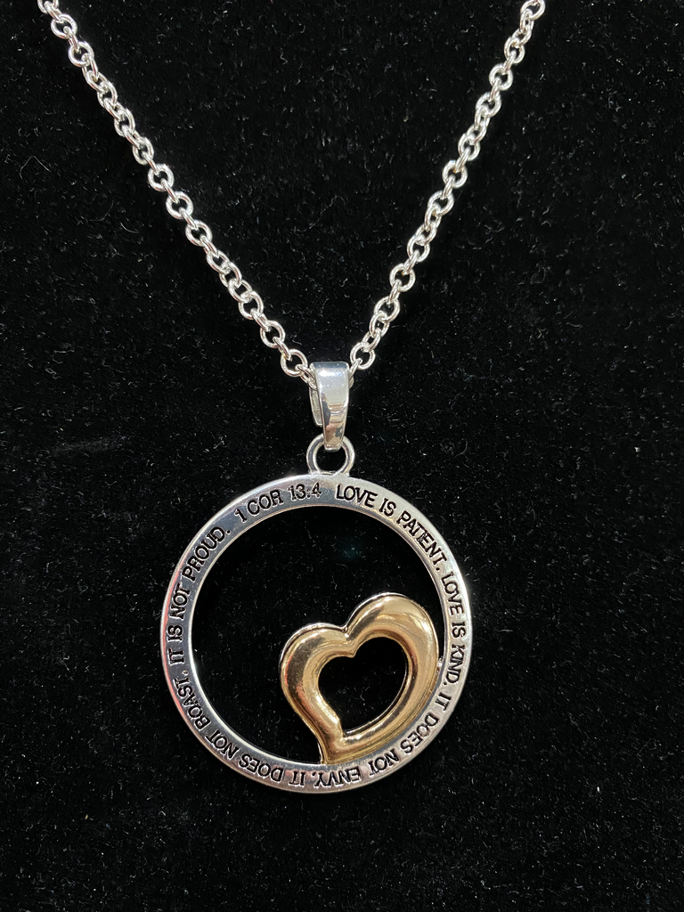 I Corinthians 13 Love is Patient Silver and Gold Necklace