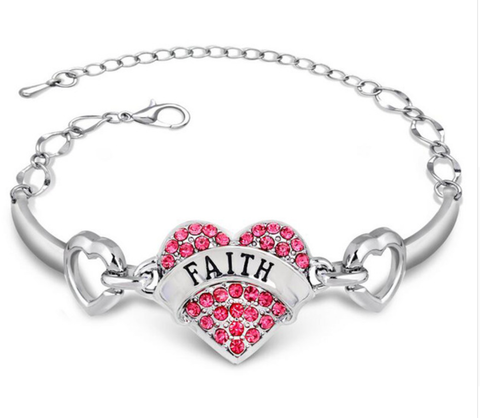 Pink Rhinestone "Faith" Bracelet