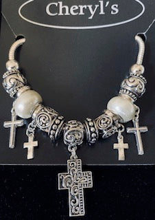 Charm all silver and white Cross Bracelet
