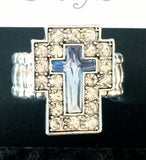 Aquamarine & Silver Stretch Cross Ring