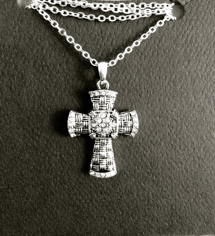 Silver Basketweave Cross Necklace