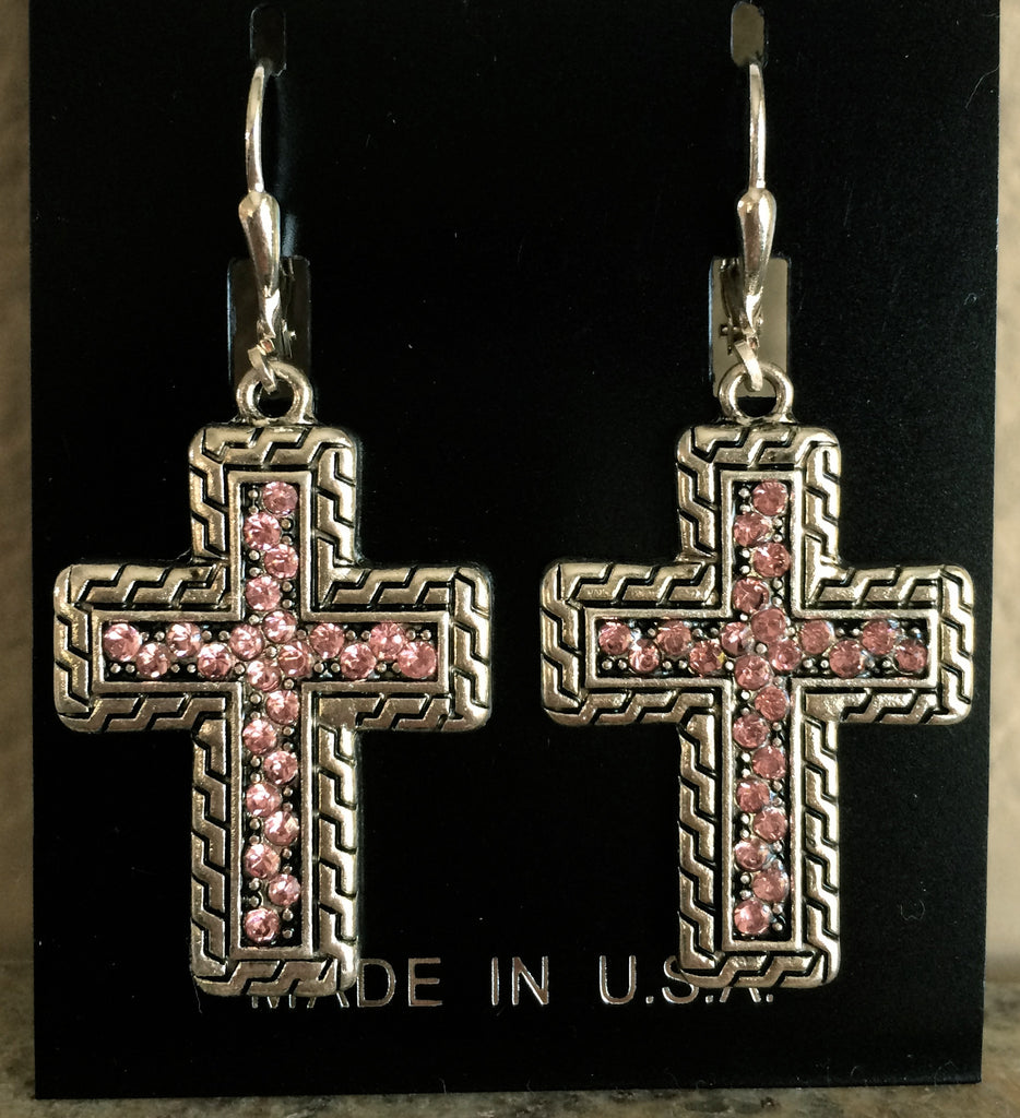 Pink & Silver Cross Earrings