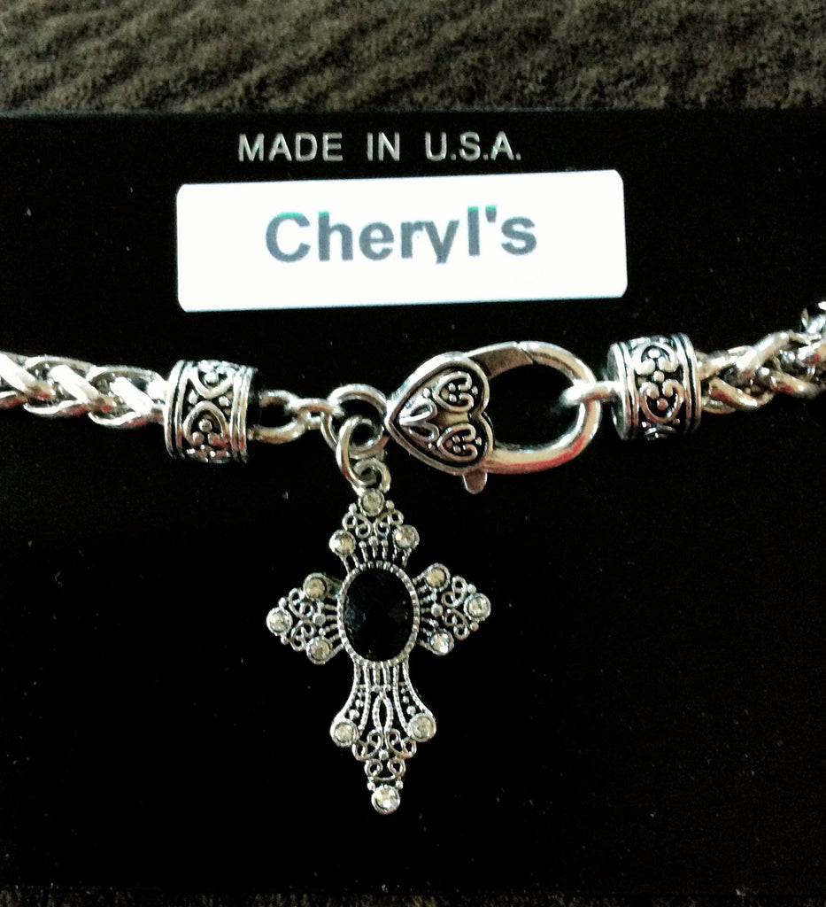 Silver & Black Cross Bracelet