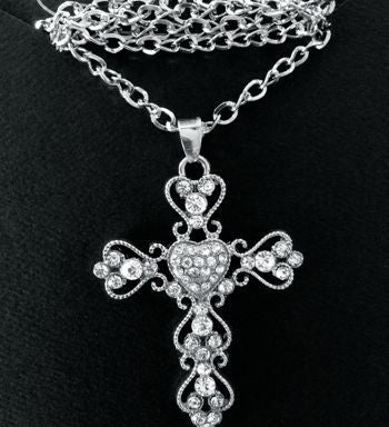Silver Cross with hearts Necklace