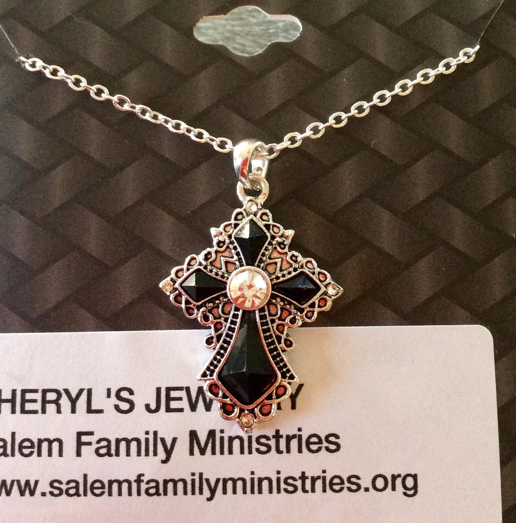 Silver & Black Cross Necklace